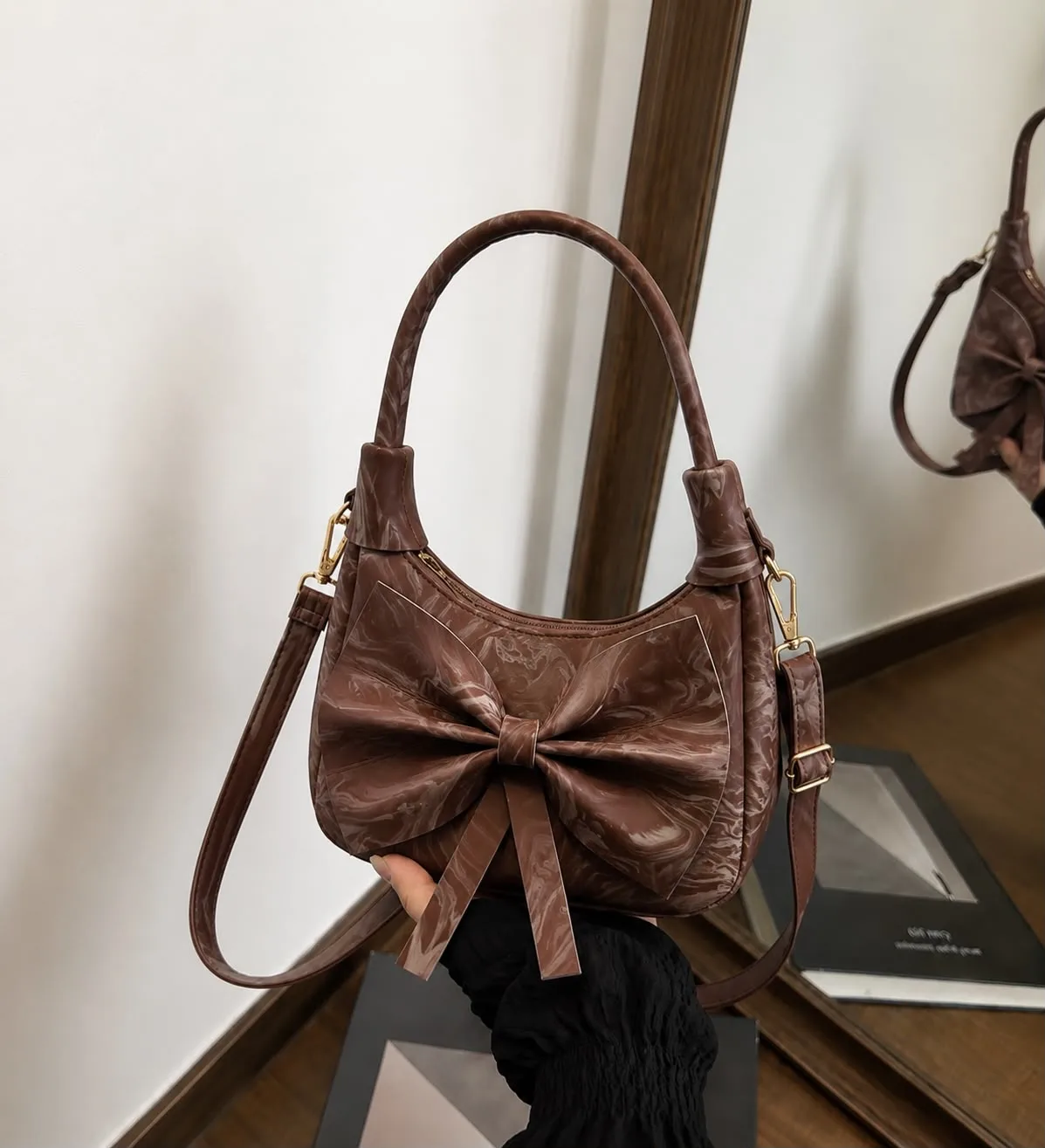 Buy Serivo Bow Moon Bag - Brown online in Pakistan - Serivo Handbags