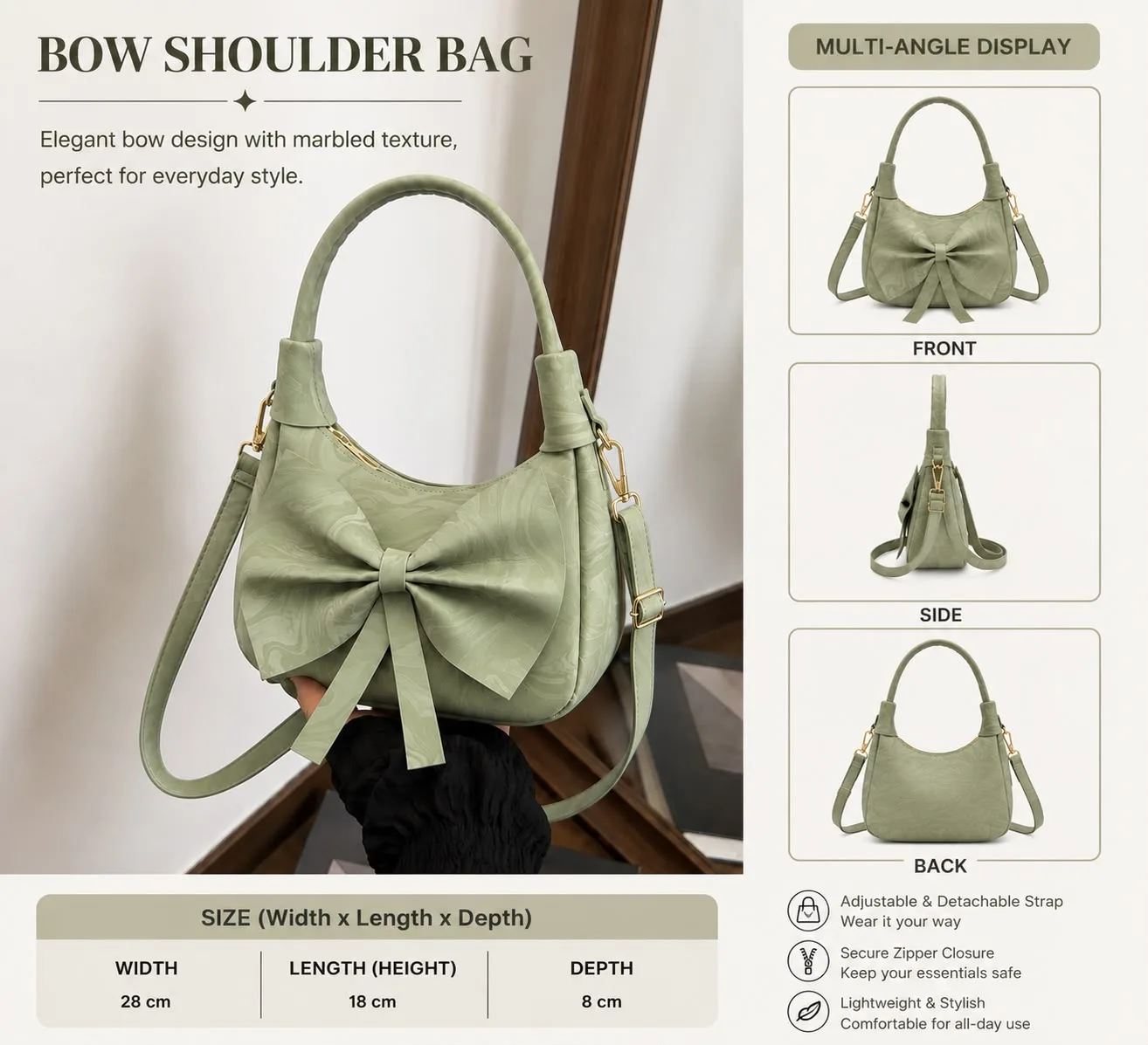 Buy Serivo Bow Moon Bag - Brown online in Pakistan - Serivo Handbags view 2