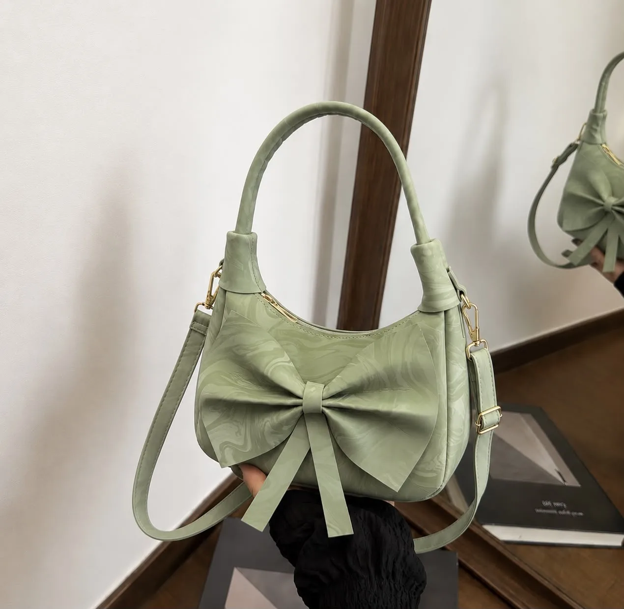 Buy Serivo Bow Moon Bag - Sage Green online in Pakistan - Serivo Handbags