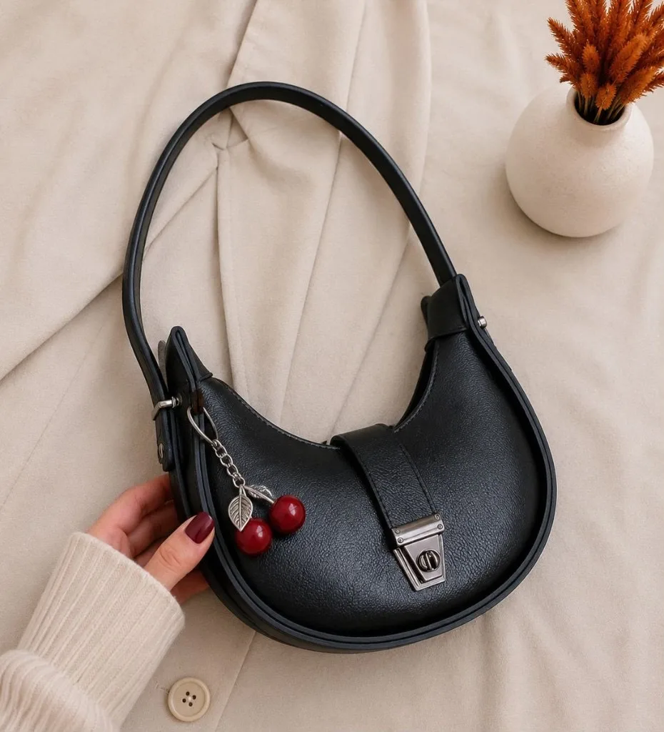 Buy Serivo Moon Bag Cherry Charm - Black online in Pakistan - Serivo Handbags