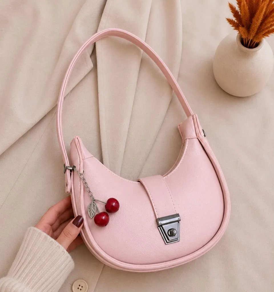Buy Serivo Moon Bag Cherry Charm - Pink online in Pakistan - Serivo Handbags