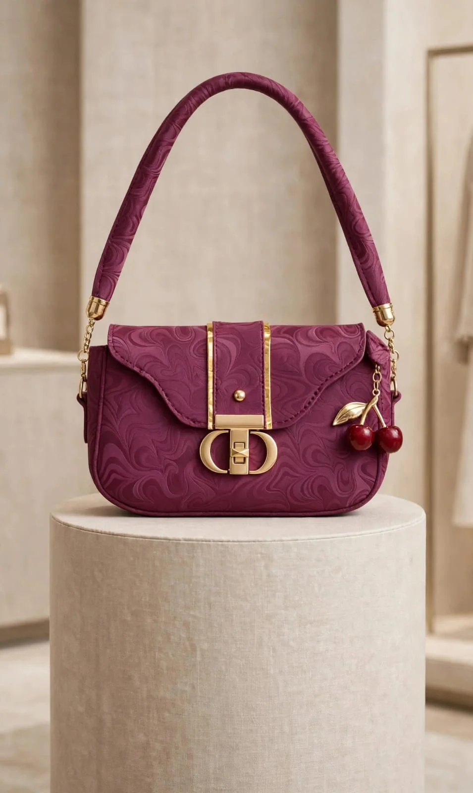 Buy Cherry Lock Embossed Shoulder Bag - Magenta online in Pakistan - Serivo Handbags