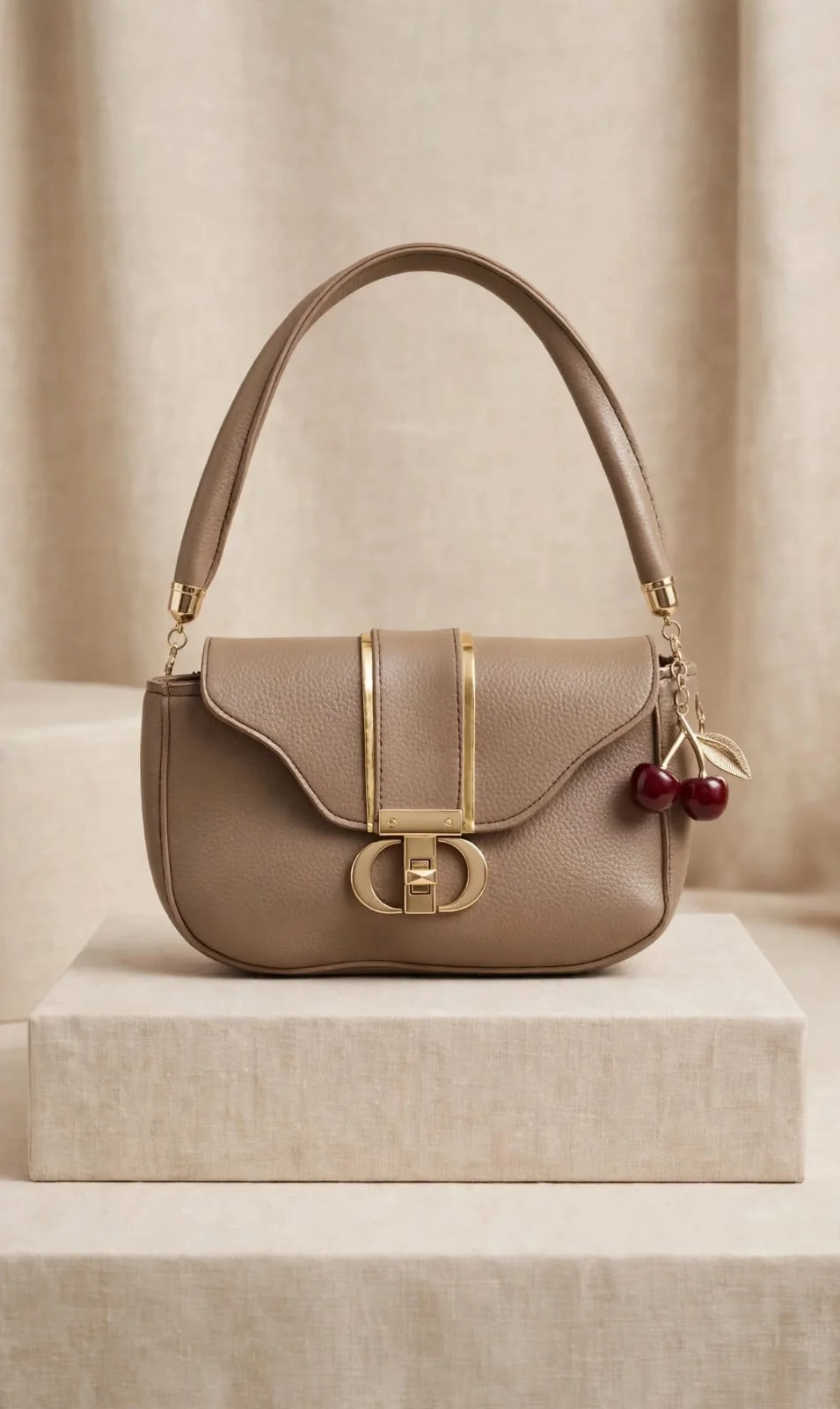 Buy Cherry Lock Plain Shoulder Bag - Taupe online in Pakistan - Serivo Handbags