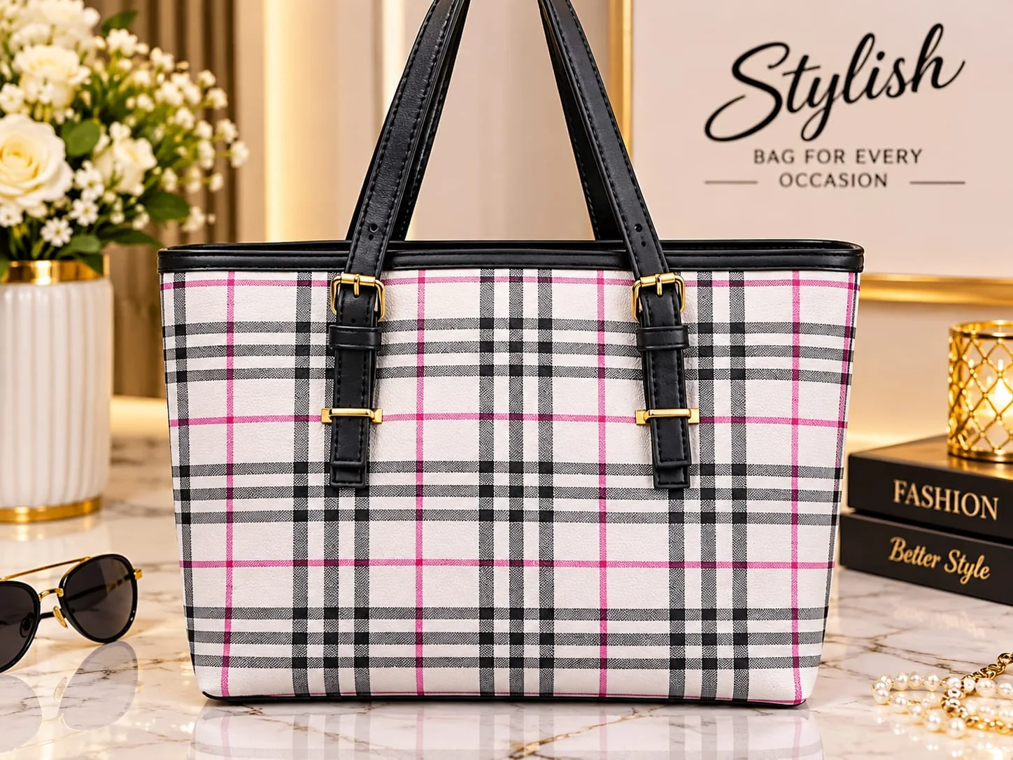 Buy Urban Pattern Tote Bag - Pink Check online in Pakistan - Brandza Handbags